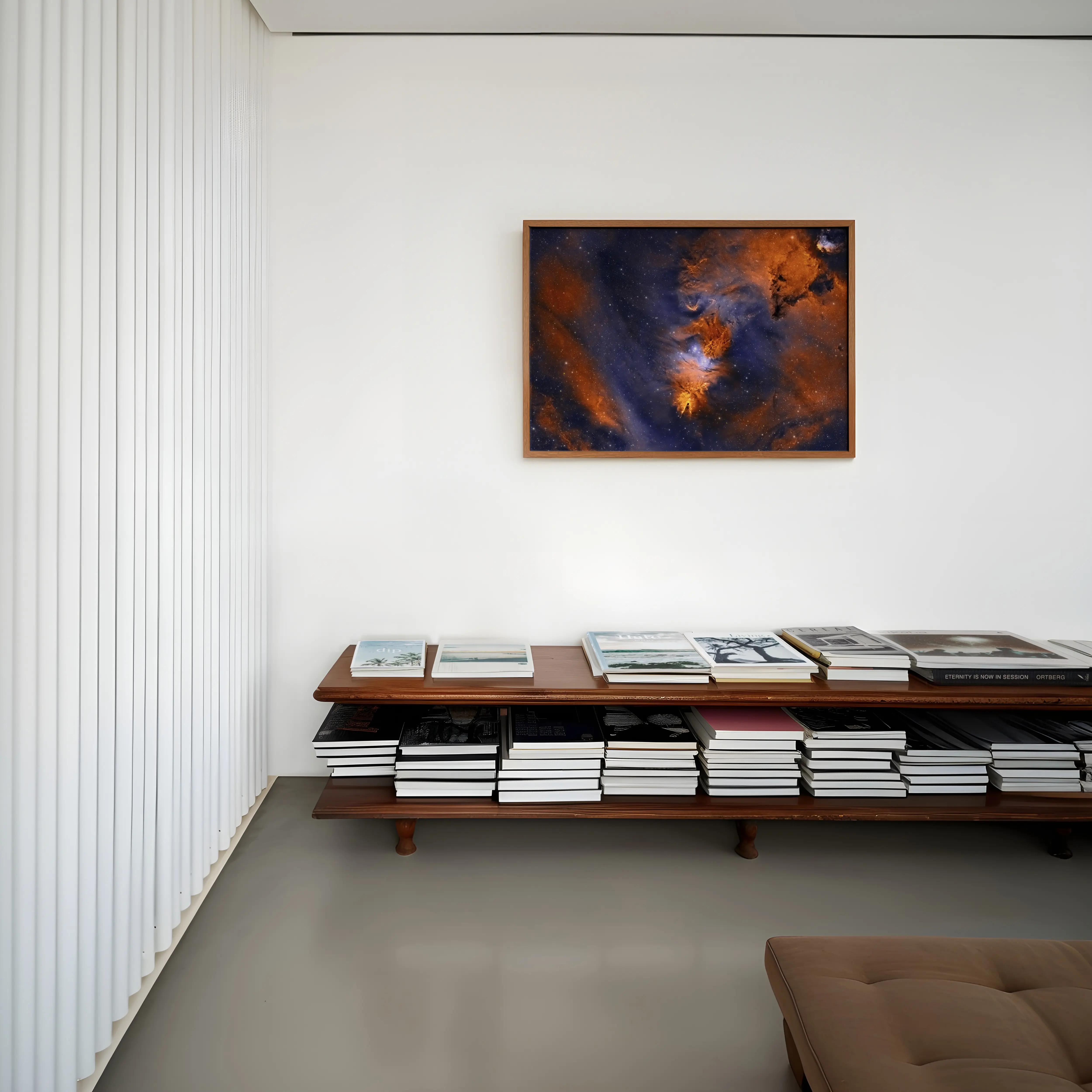 Low bookshelf mockup